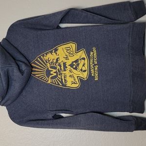 Women's Blue Hooded Pullover Sweatshirt with Yellow Graphic